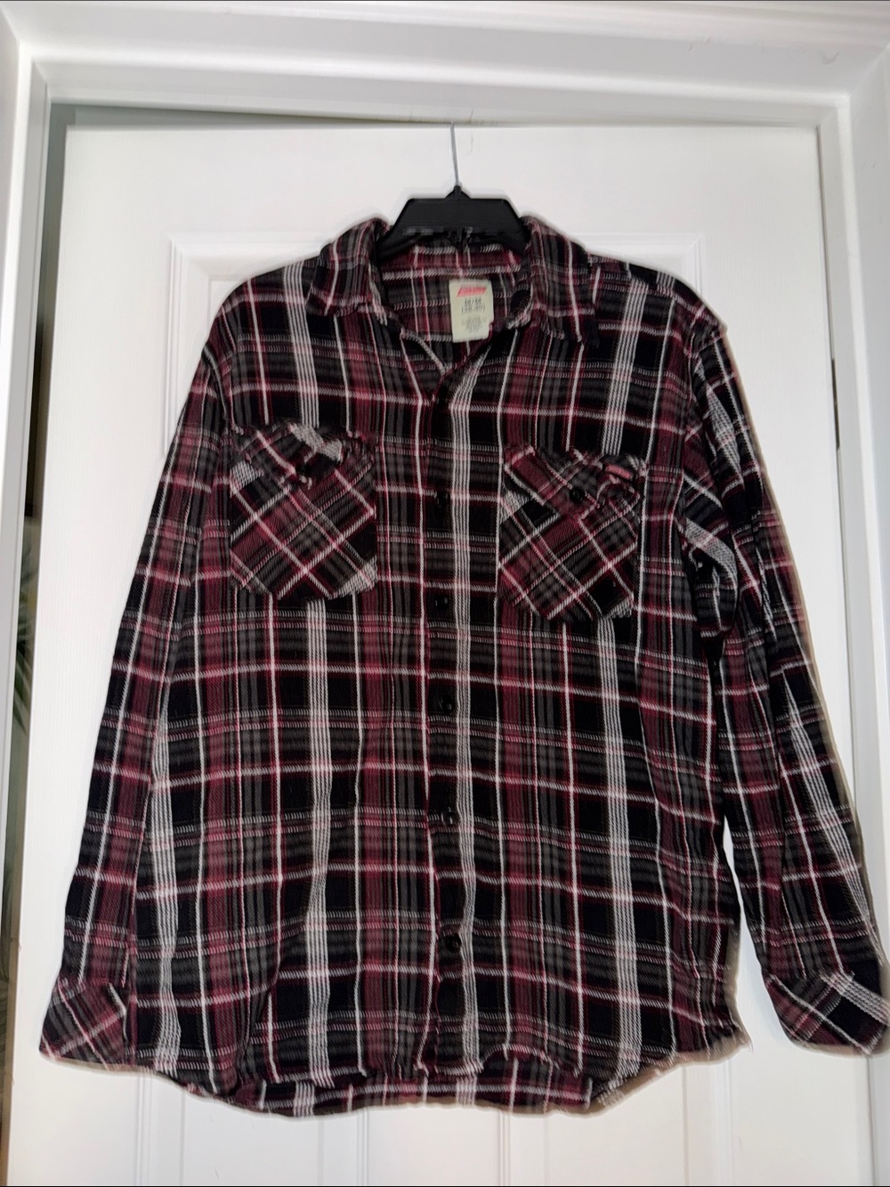 Dickies Black, Red & White Plaid Flannel Button-Up Shirt